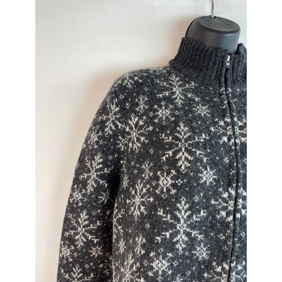 Jones New York Sport Lamb Wool Snowflake Sweater Mohair Zipper Cardigan M - Picture 2 of 7